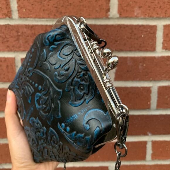 Vintage Style Handmade Genuine Embossed Leather Purse/ Phone case/Crossbody - Picture 9 of 12